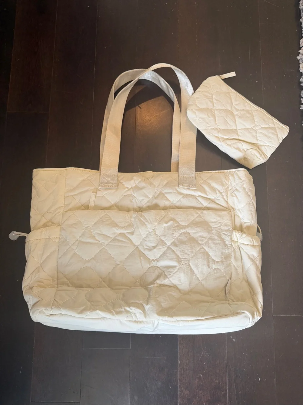 Women’s Tote Bag Cream Light Quilted Puffy, Shoulder Bag for Work Travel Laptop